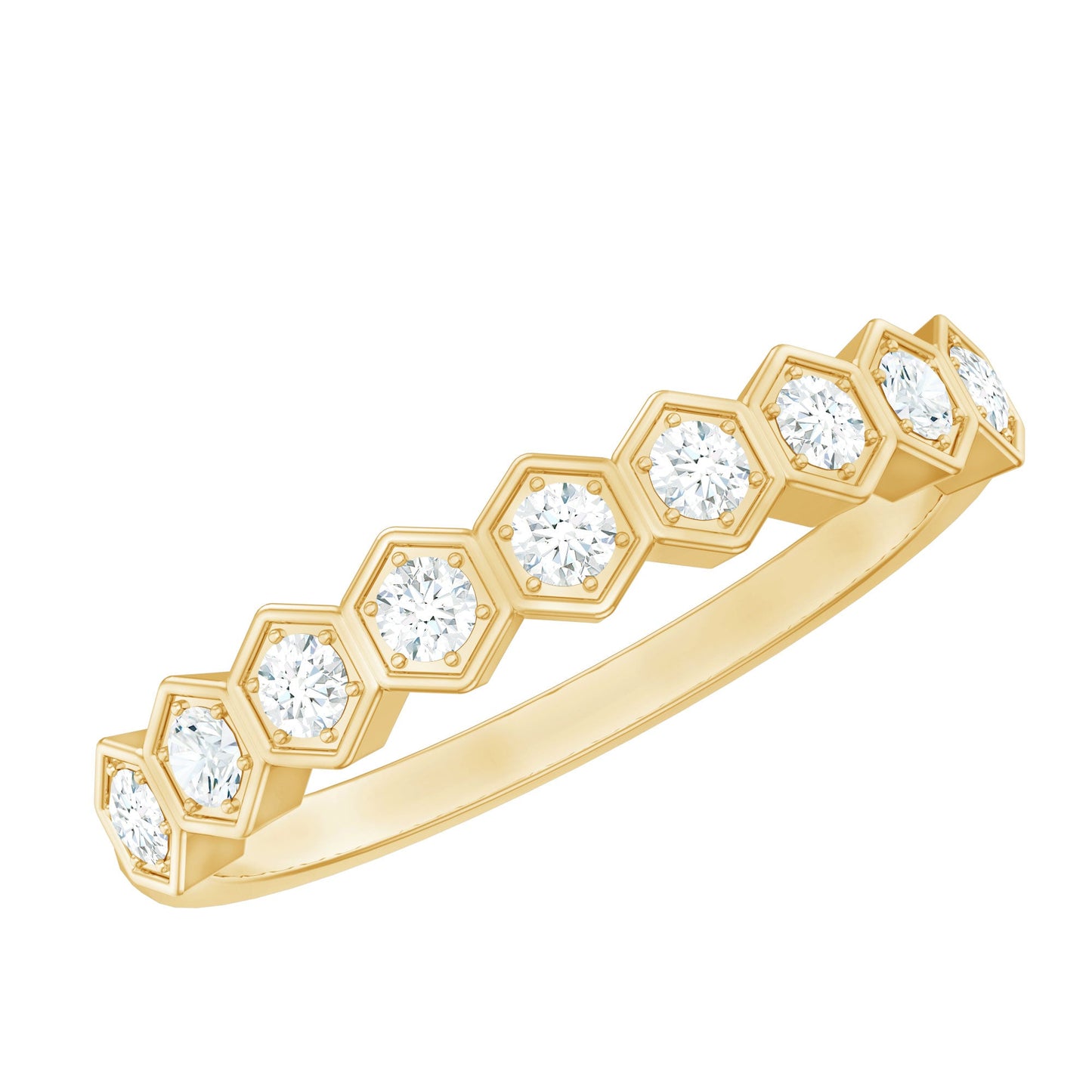 Real Diamond Hexagon Half Eternity Ring for Women