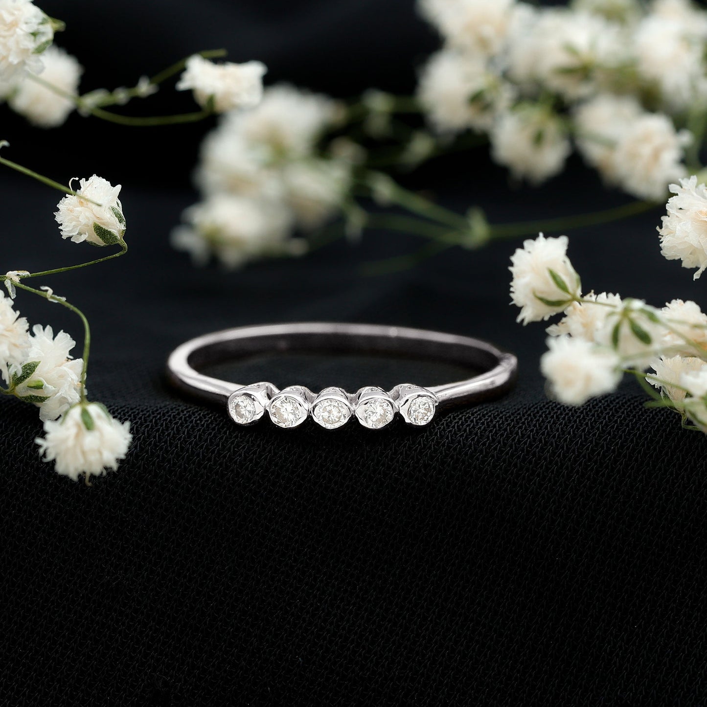 Bezel Set Natural Diamond Five Stone Promise Ring for Her