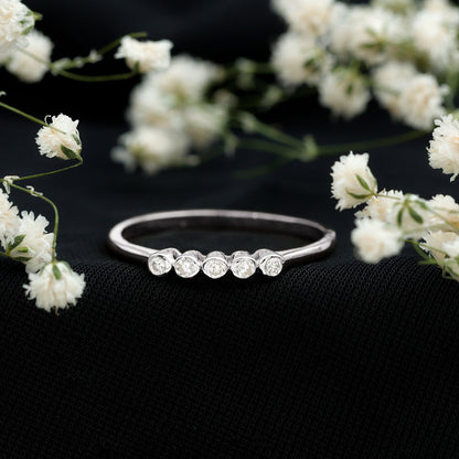 Bezel Set Natural Diamond Five Stone Promise Ring for Her