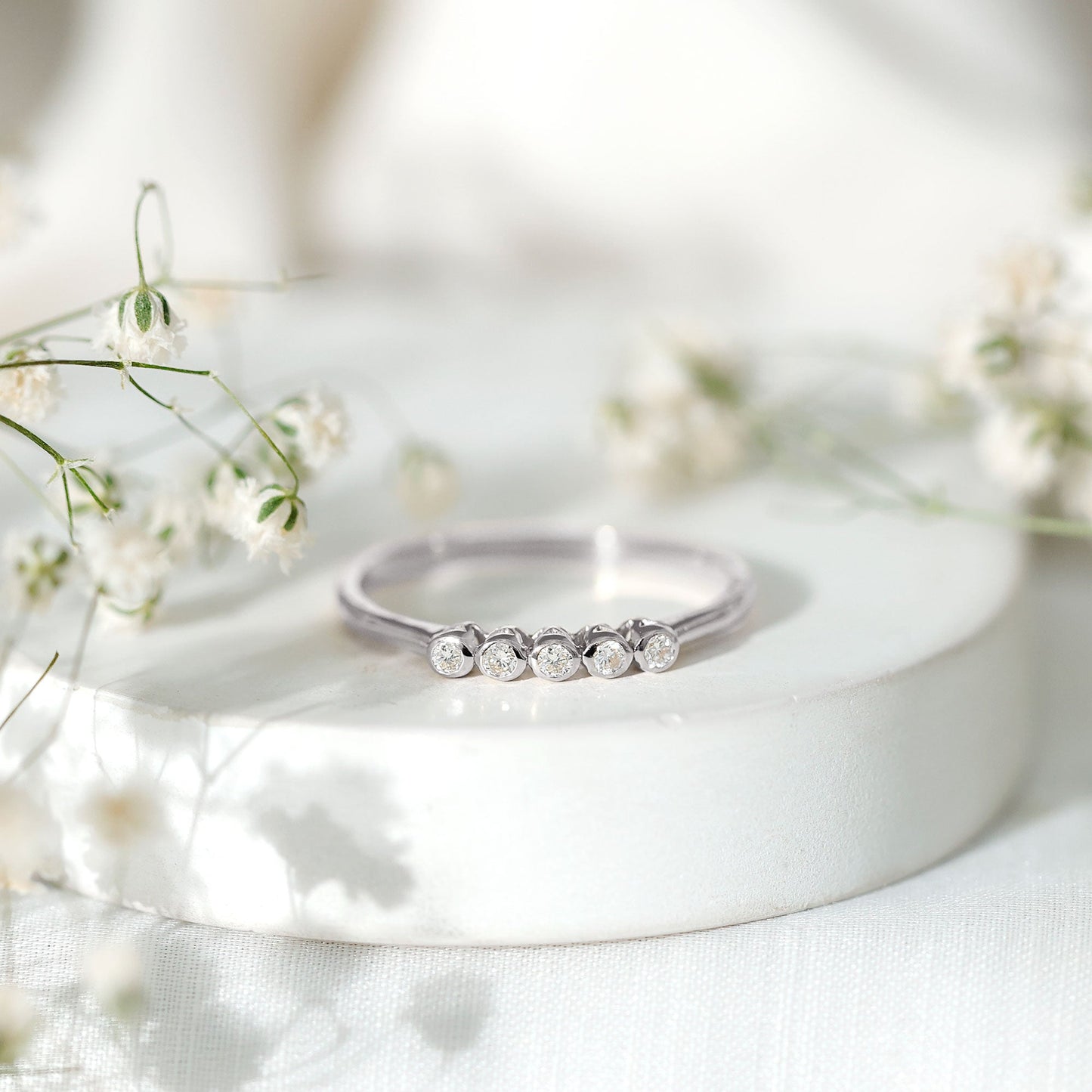 Bezel Set Natural Diamond Five Stone Promise Ring for Her