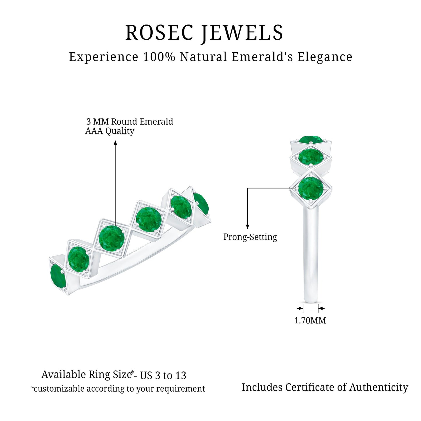 Geometric Emerald Half Eternity Ring for Women