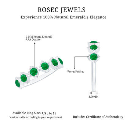Geometric Emerald Half Eternity Ring for Women