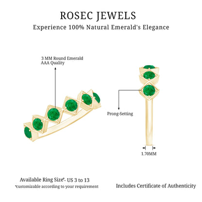 Geometric Emerald Half Eternity Ring for Women