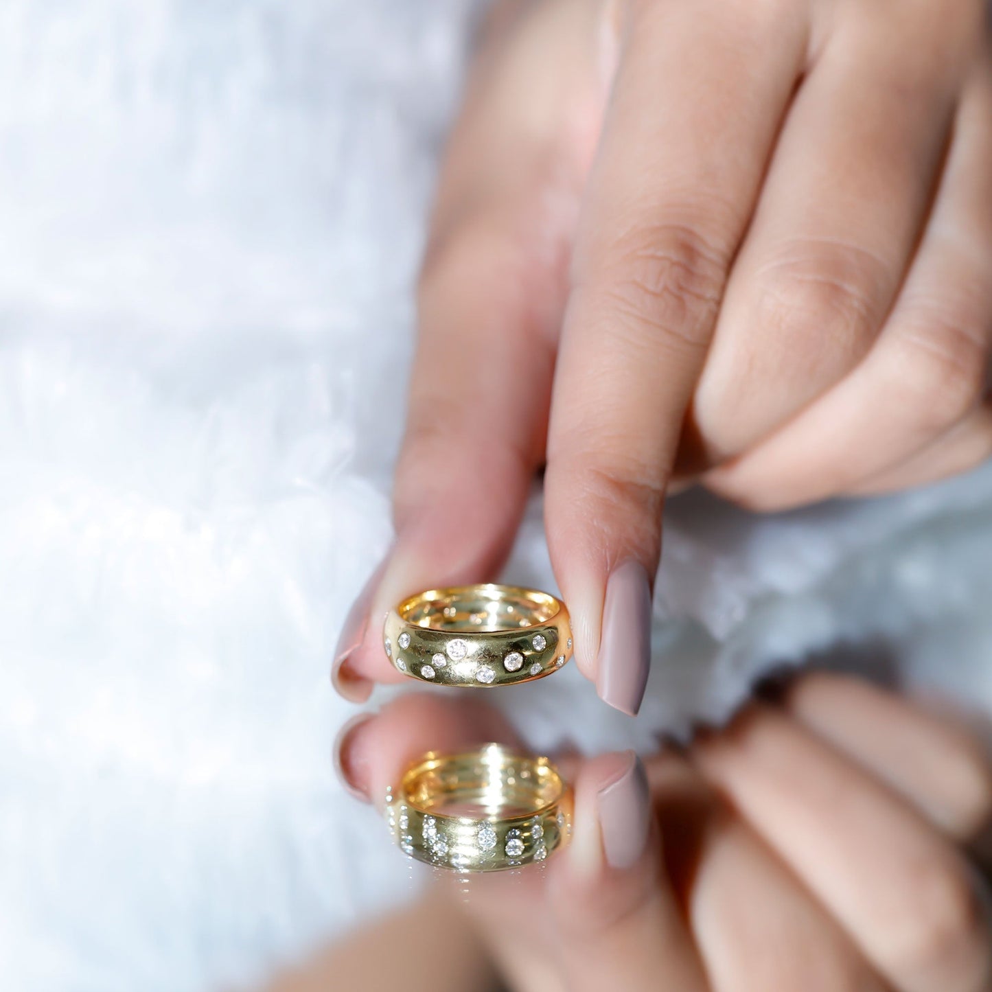 Scatter Moissanite Wedding Wide Band Ring