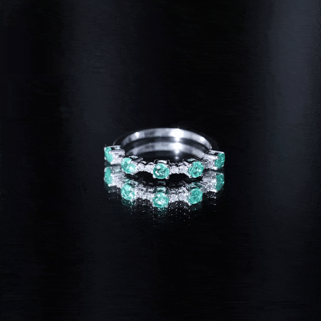 Real Emerald and Diamond Half Eternity Wedding Band Ring