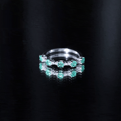 Real Emerald and Diamond Half Eternity Wedding Band Ring