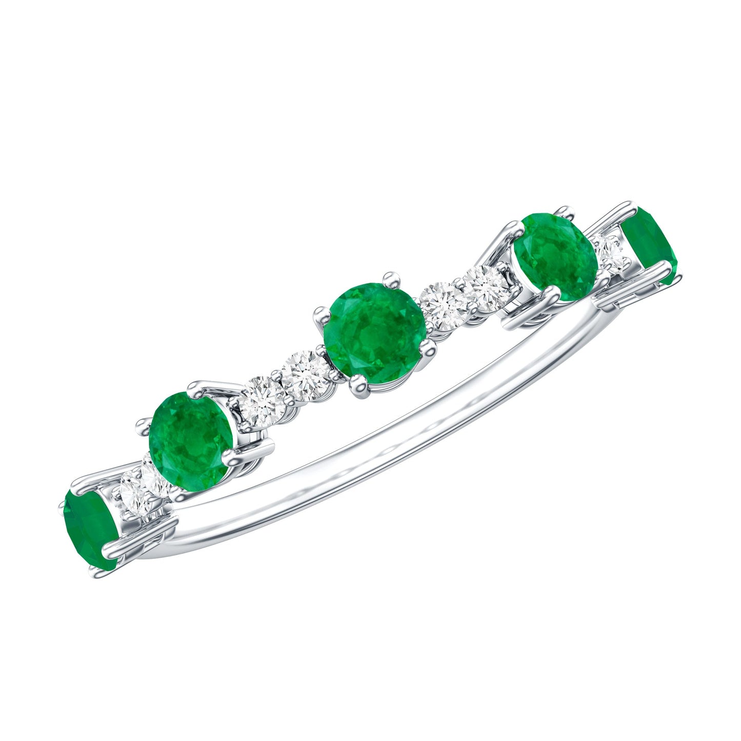 Real Emerald and Diamond Half Eternity Wedding Band Ring