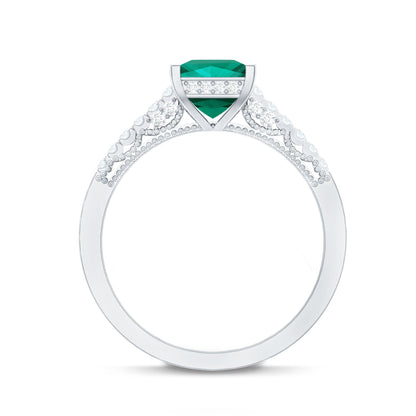 Princess Cut Lab Created Emerald Solitaire Ring with Diamond Side Stones