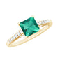 Princess Cut Lab Created Emerald Solitaire Ring with Diamond Side Stones