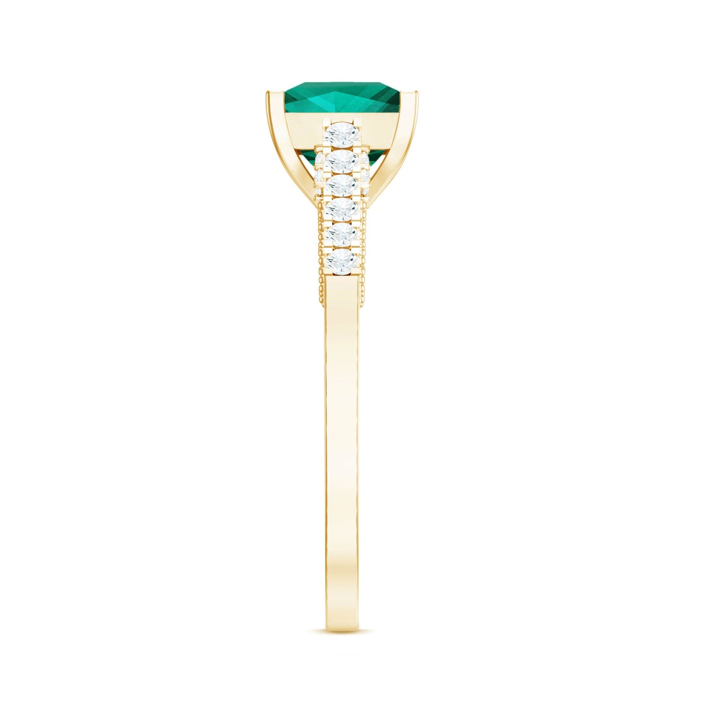 Princess Cut Lab Created Emerald Solitaire Ring with Diamond Side Stones
