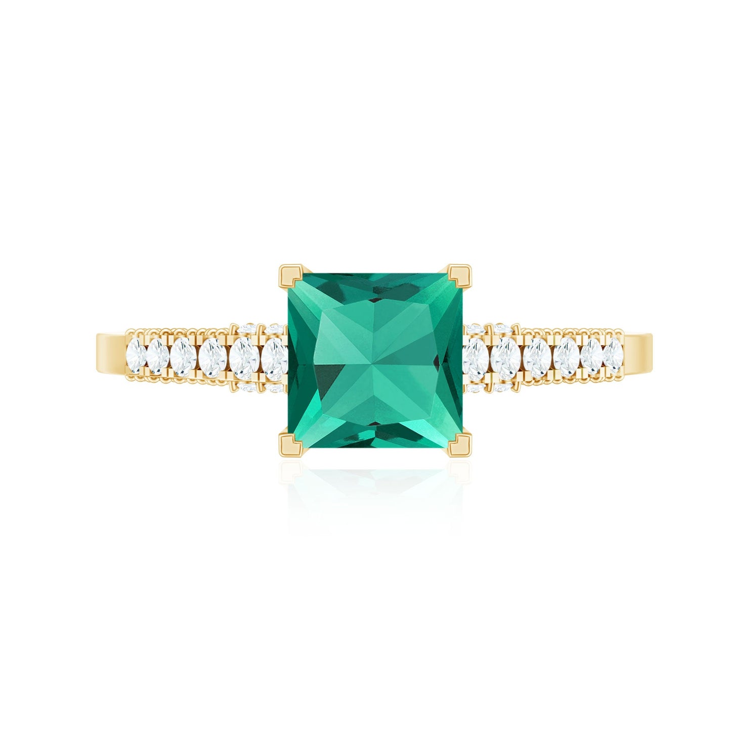 Princess Cut Lab Created Emerald Solitaire Ring with Diamond Side Stones