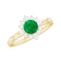0.4 Carat Round Shape Emerald Promise Ring with Diamond Halo