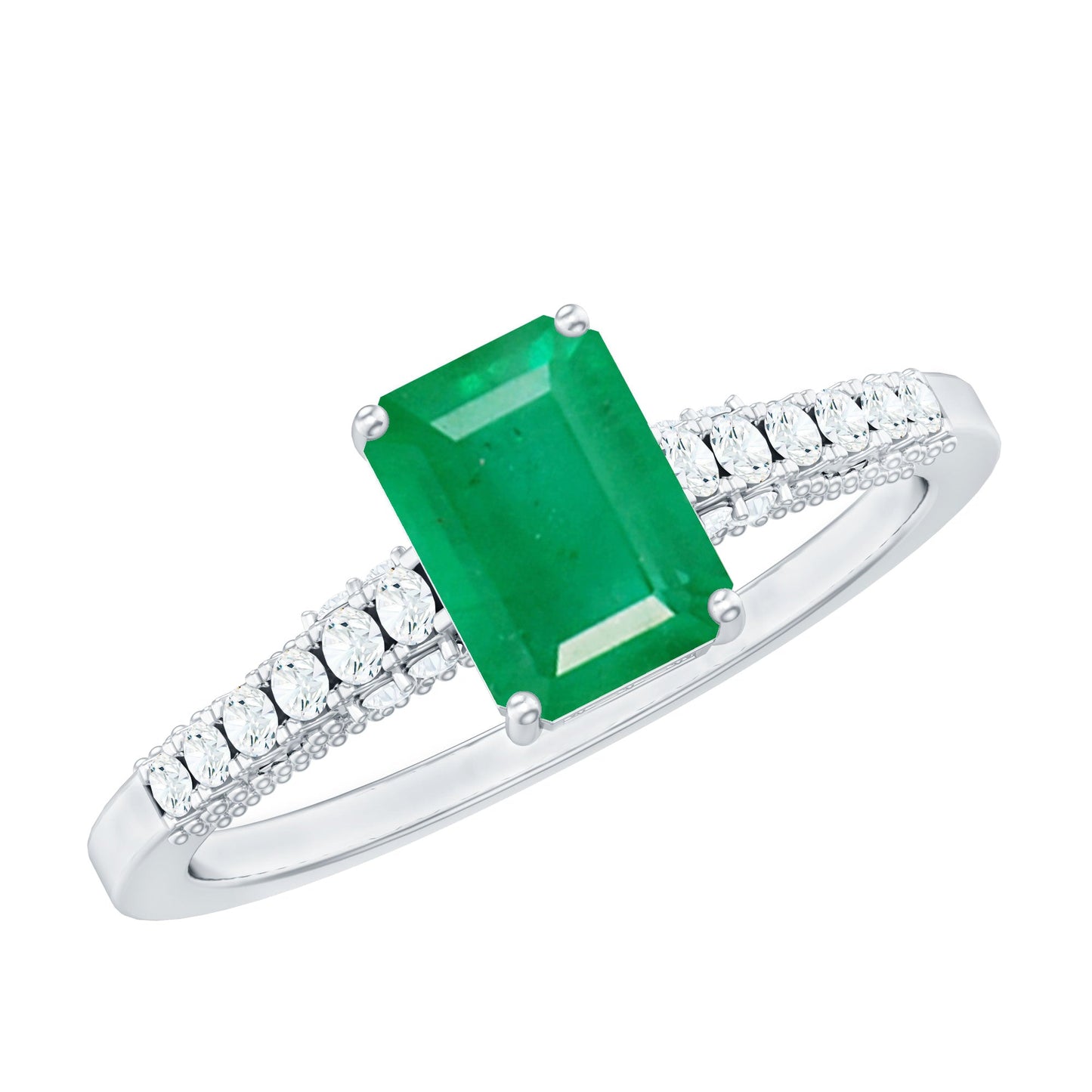 Vintage Inspired 1 Carat Emerald Cut Emerald Engagement Ring with Diamonds
