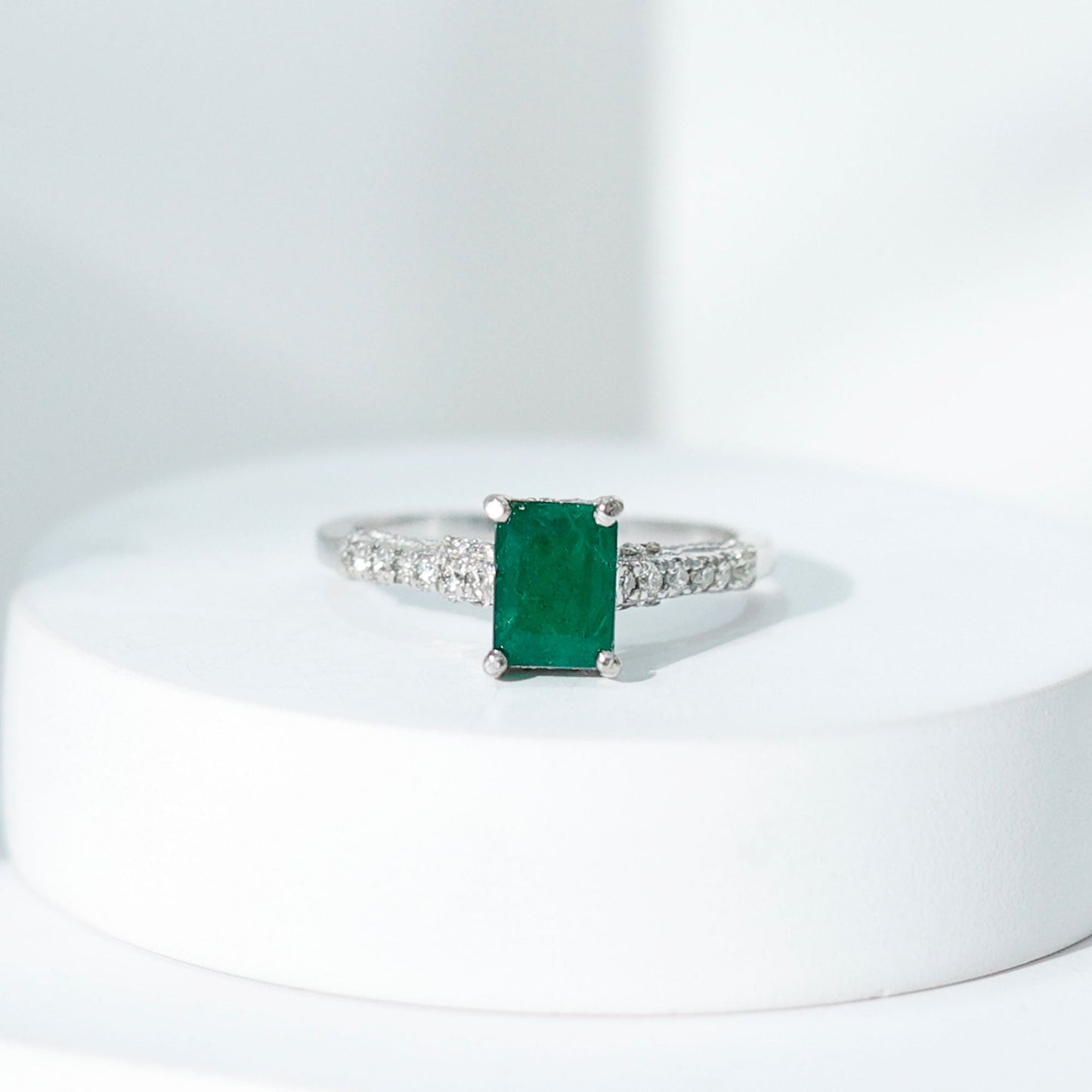 Vintage Inspired 1 Carat Emerald Cut Emerald Engagement Ring with Diamonds