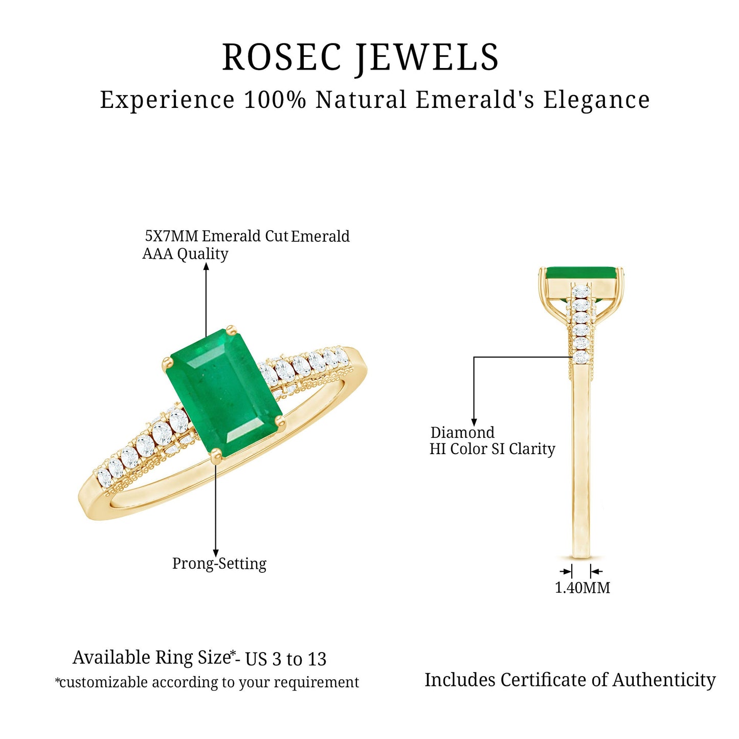 Vintage Inspired 1 Carat Emerald Cut Emerald Engagement Ring with Diamonds