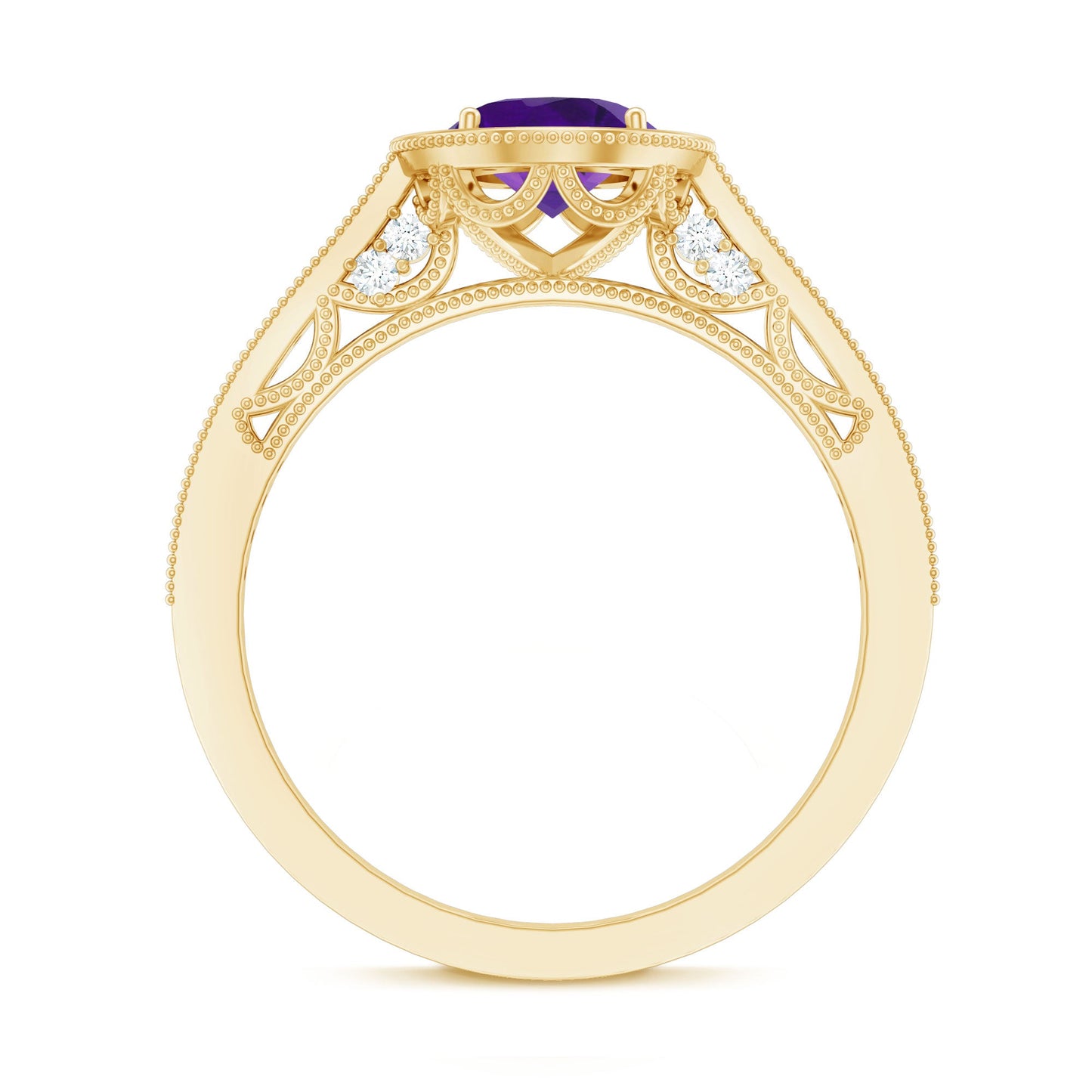 Vintage Style 1 Carat Amethyst Oval Engagement Ring with Diamond Halo