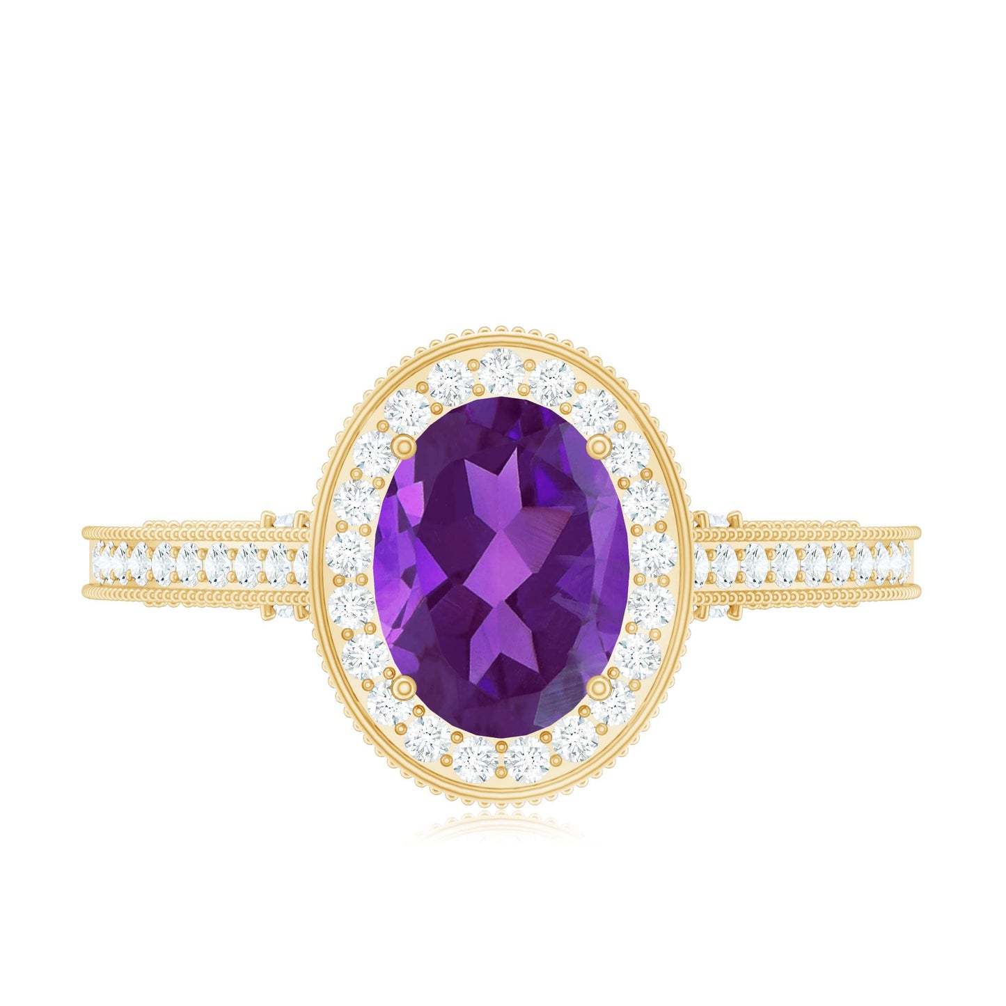 Vintage Style 1 Carat Amethyst Oval Engagement Ring with Diamond Halo