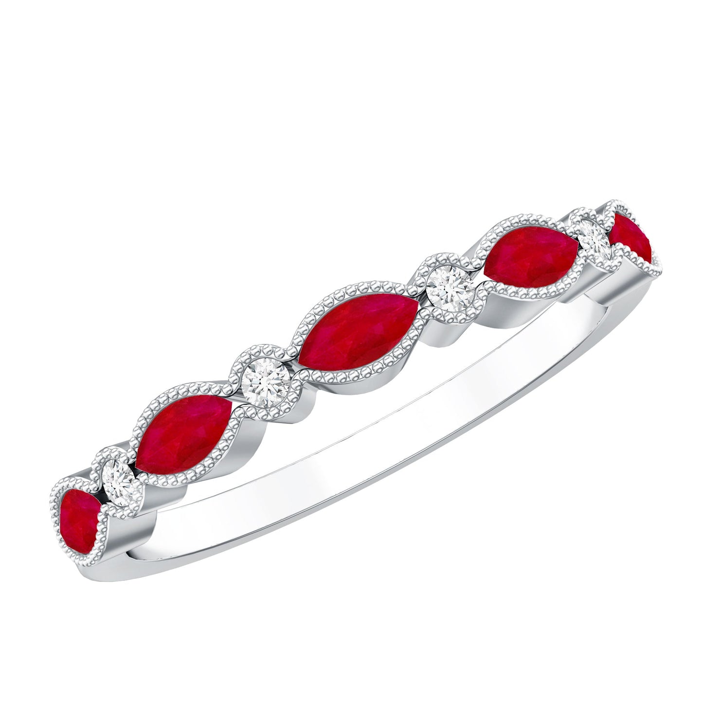 Certified Marquise Ruby Half Eternity Ring with Lab Diamond