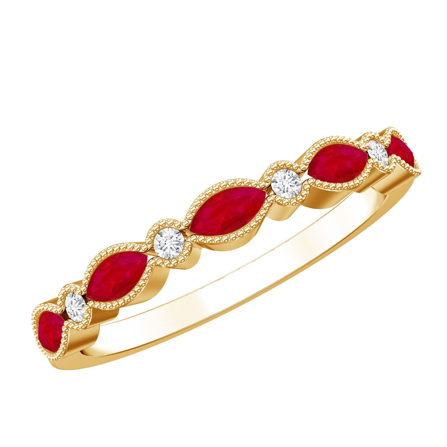 Certified Marquise Ruby Half Eternity Ring with Lab Diamond