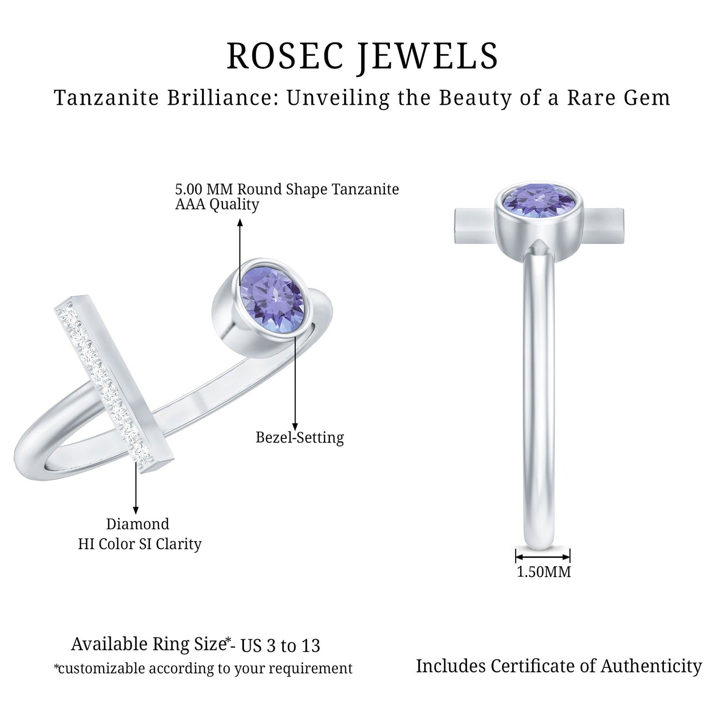 Contemporary Tanzanite Diamond Ring in Cuff Style