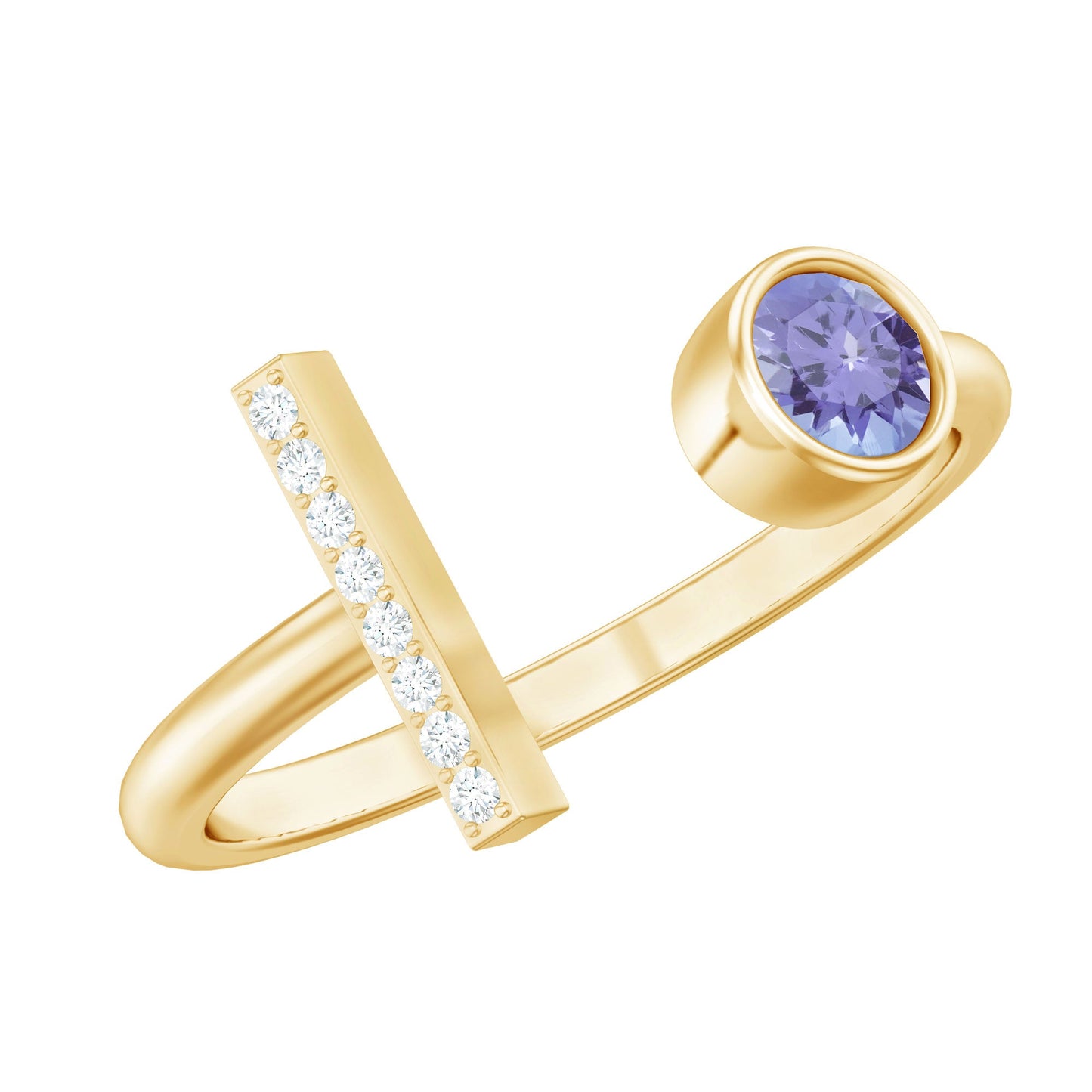 Contemporary Tanzanite Diamond Ring in Cuff Style