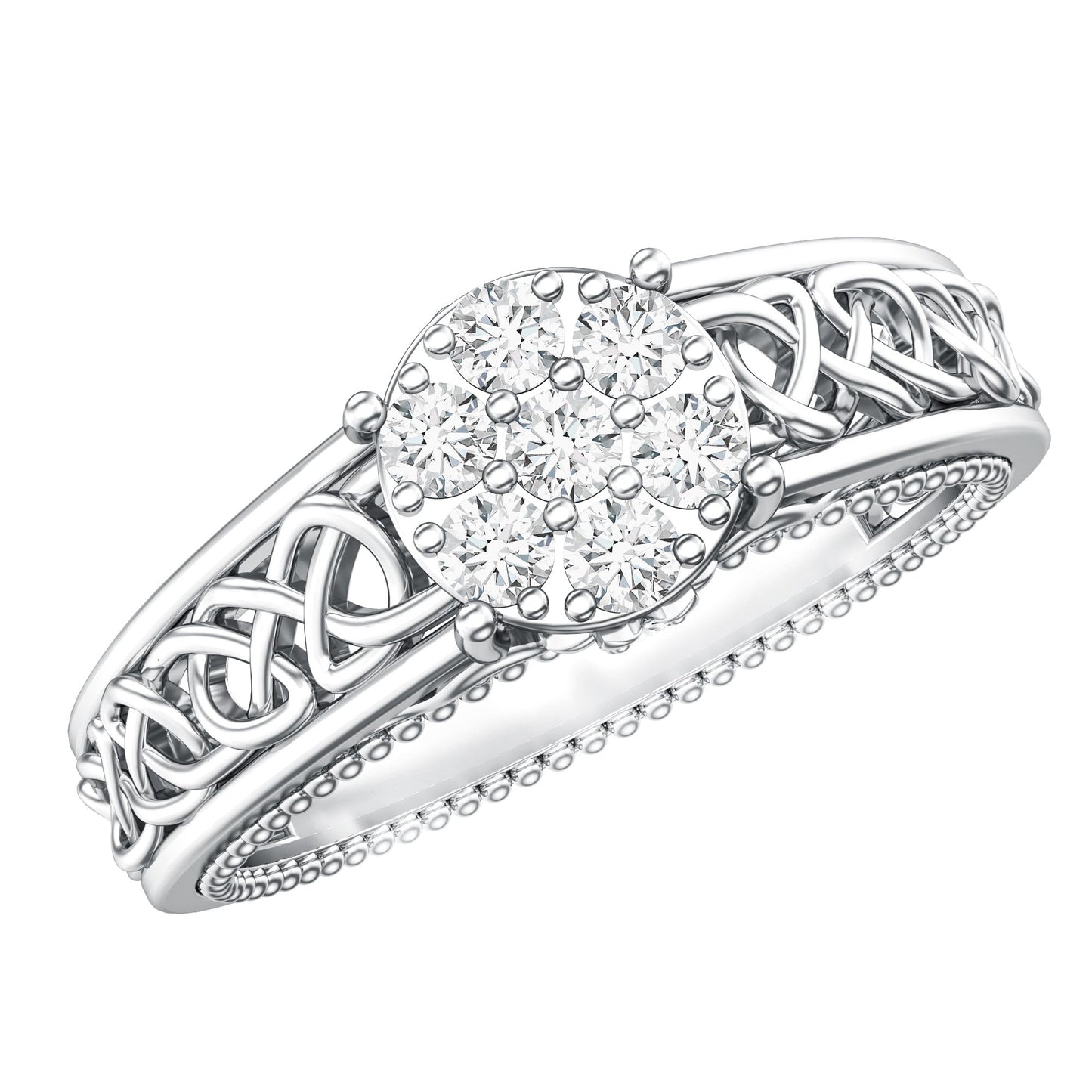 Illusion Real Diamond Celtic Knot Band Ring for Women