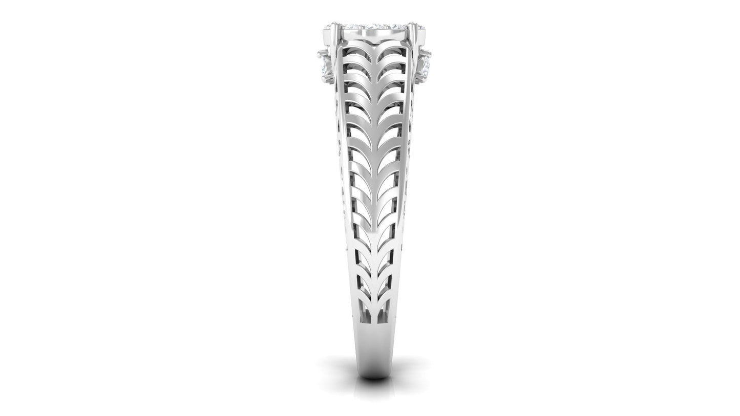 Round Cut Real Diamond Engagement Ring with Filigree Shank