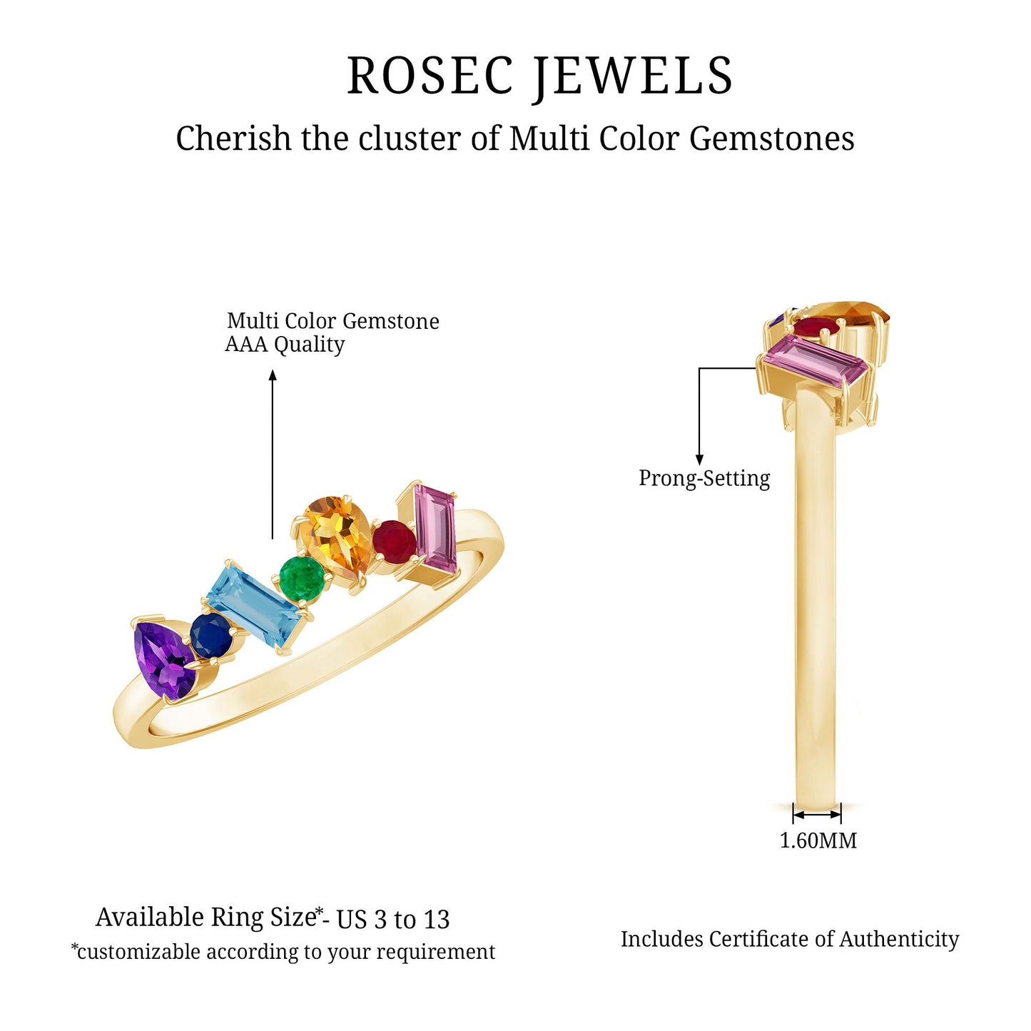 Natural Multi Gemstone Promise Ring for Women