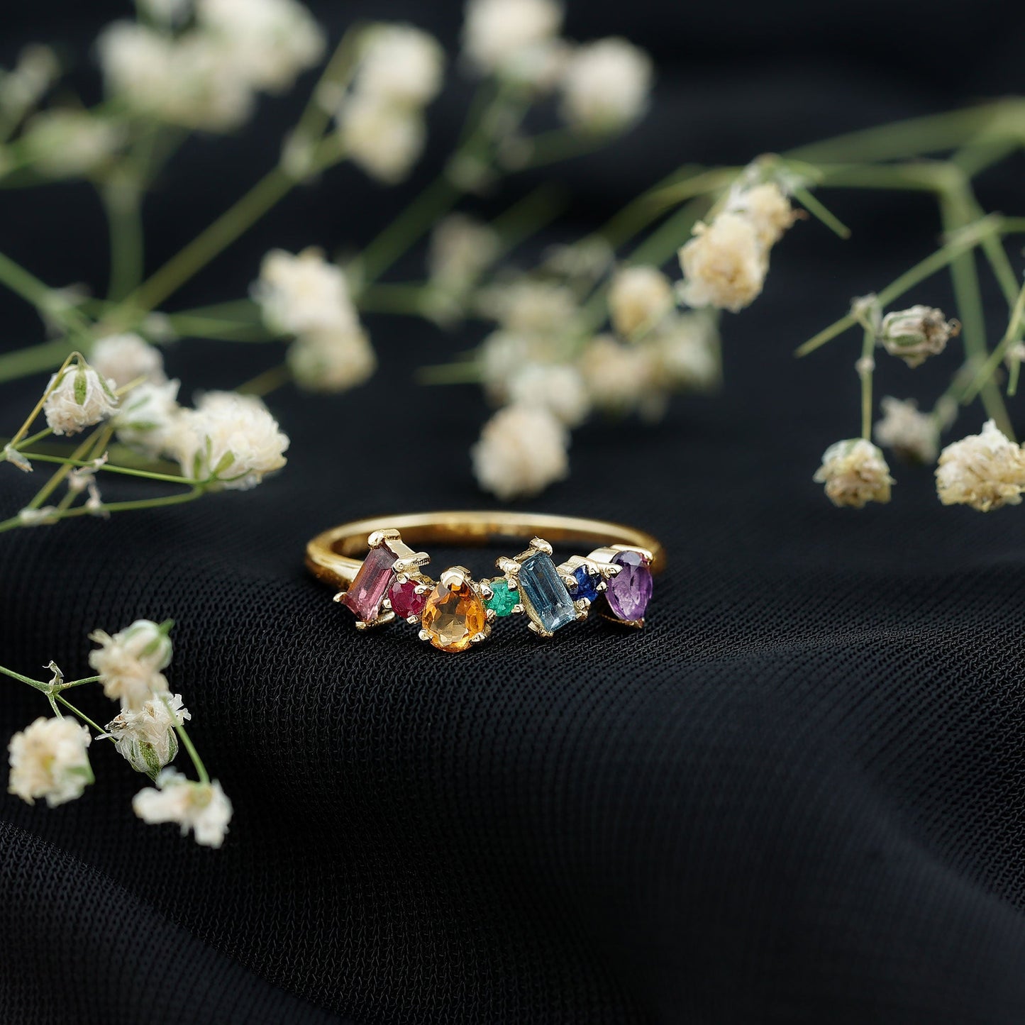 Natural Multi Gemstone Promise Ring for Women