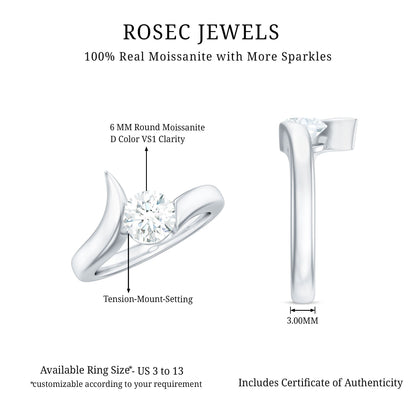 Brilliant Cut Moissanite Engagement Ring in Tension Setting