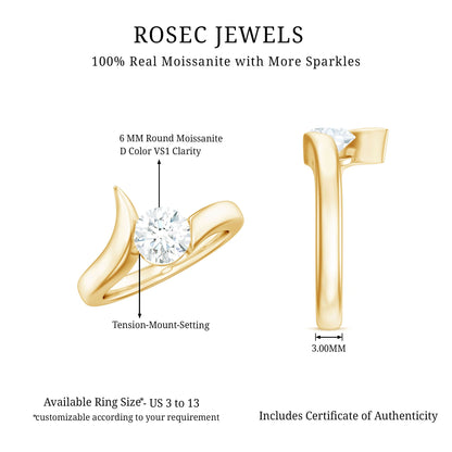 Brilliant Cut Moissanite Engagement Ring in Tension Setting