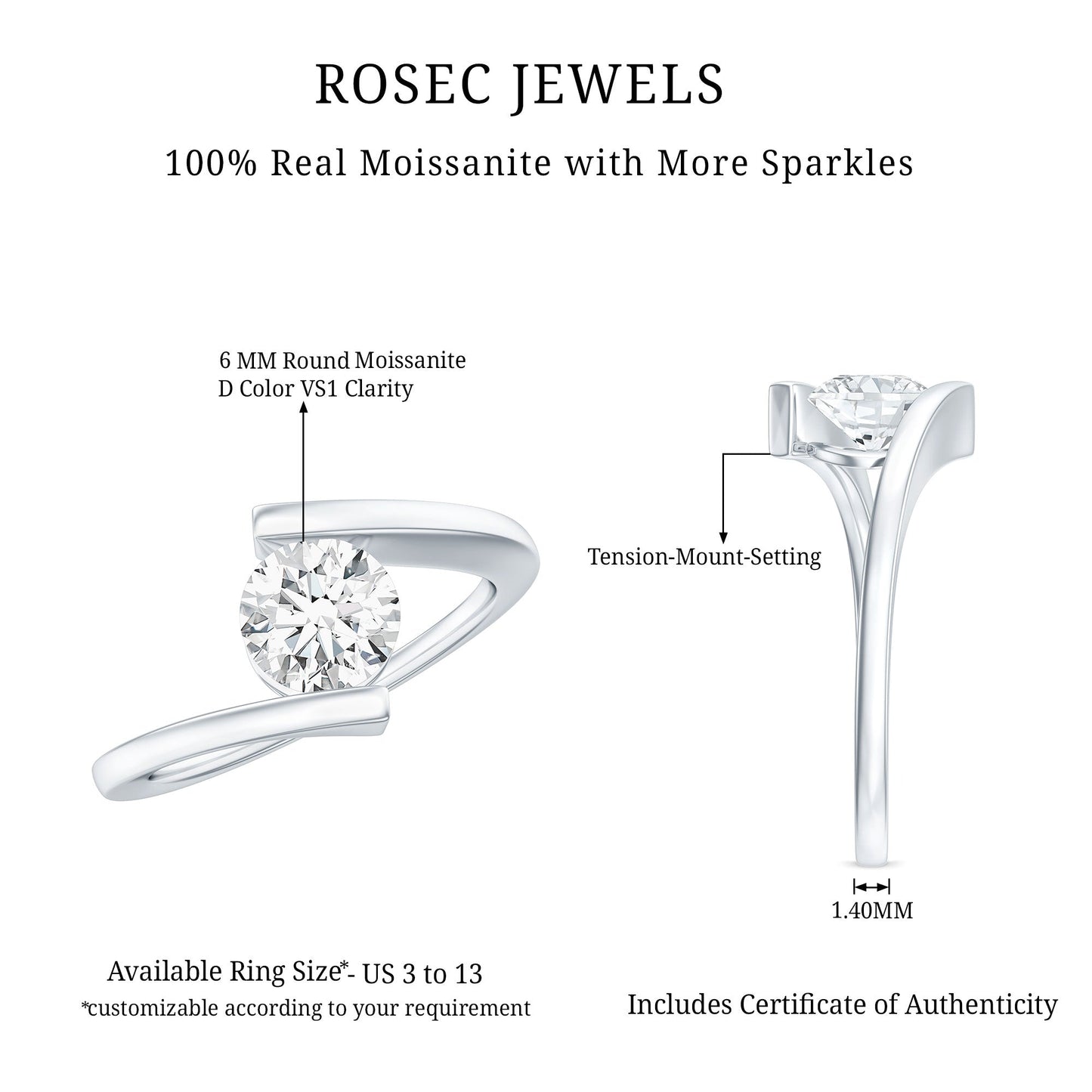 Round Brilliant Cut Moissanite Pre Engagement Ring