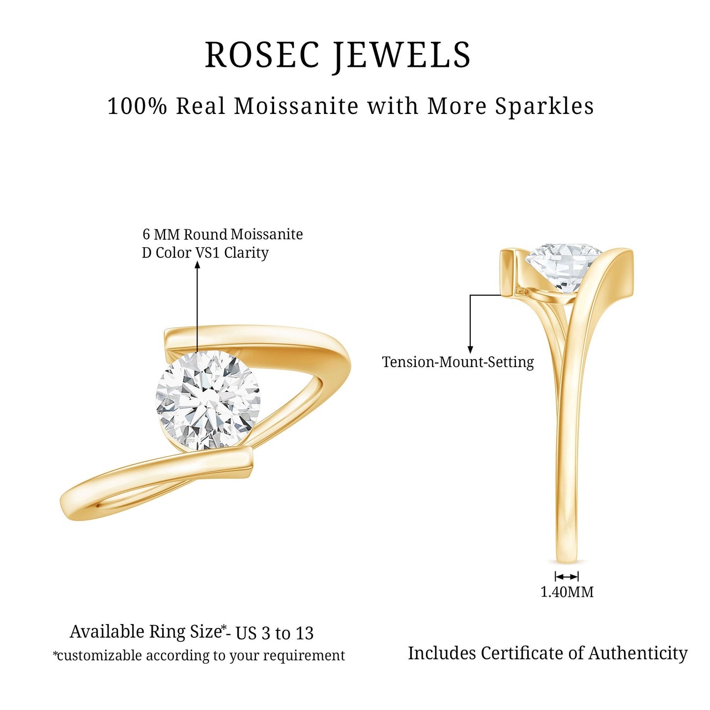 Round Brilliant Cut Moissanite Pre Engagement Ring
