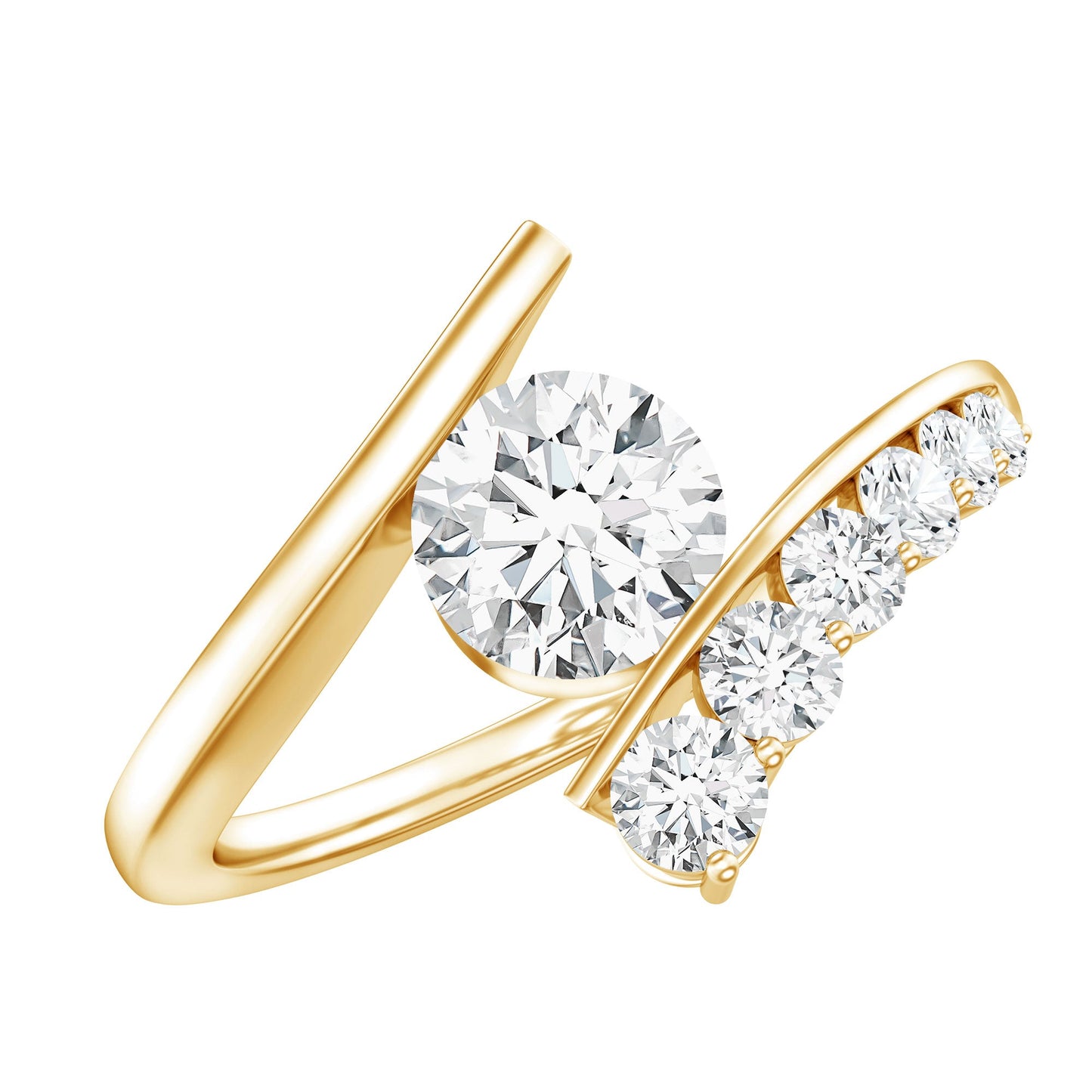 0.9 Carat Certified Round Moissanite Bypass Engagement Ring