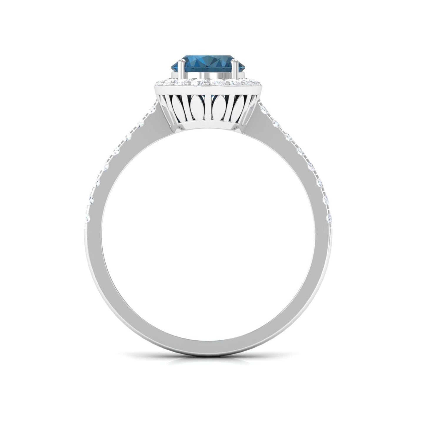1 Carat Oval Cut London Blue Topaz Engagement Ring with Diamond Halo