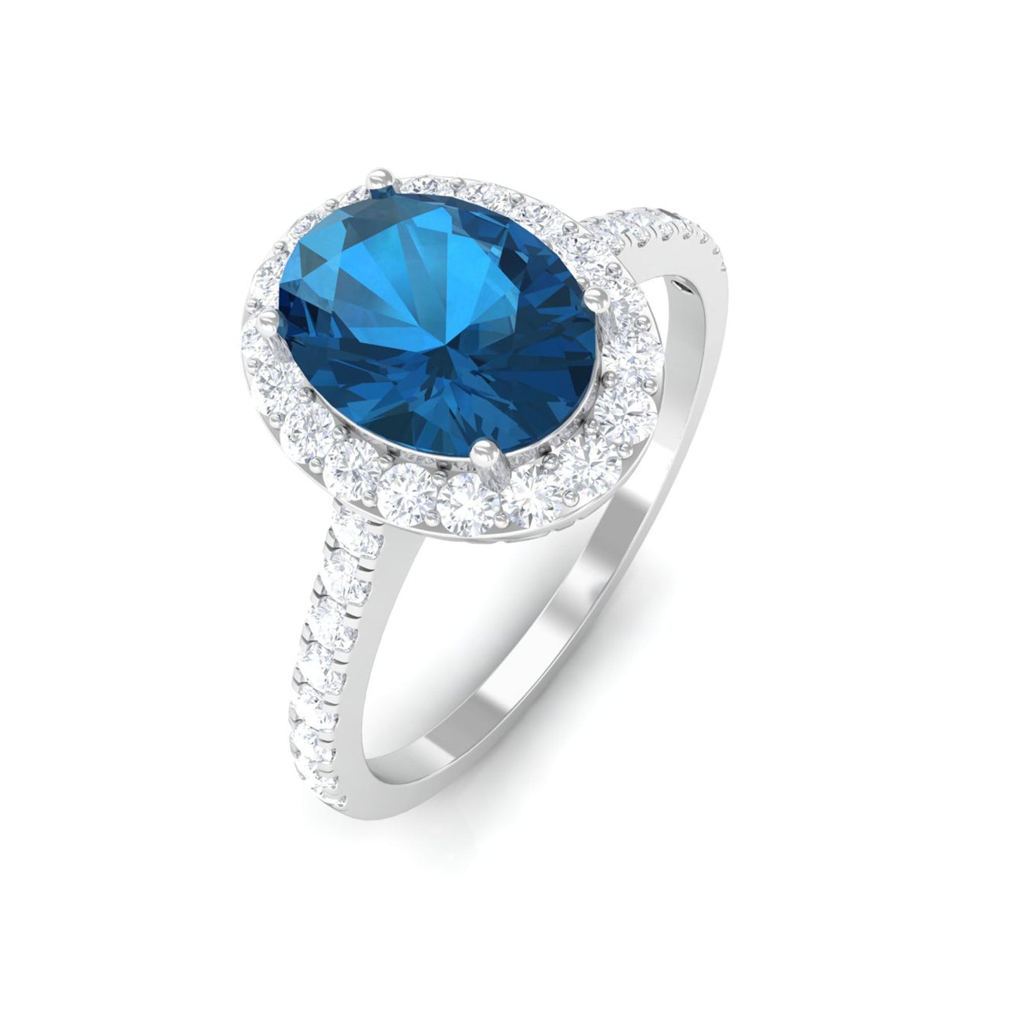 1 Carat Oval Cut London Blue Topaz Engagement Ring with Diamond Halo