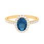 1 Carat Oval Cut London Blue Topaz Engagement Ring with Diamond Halo