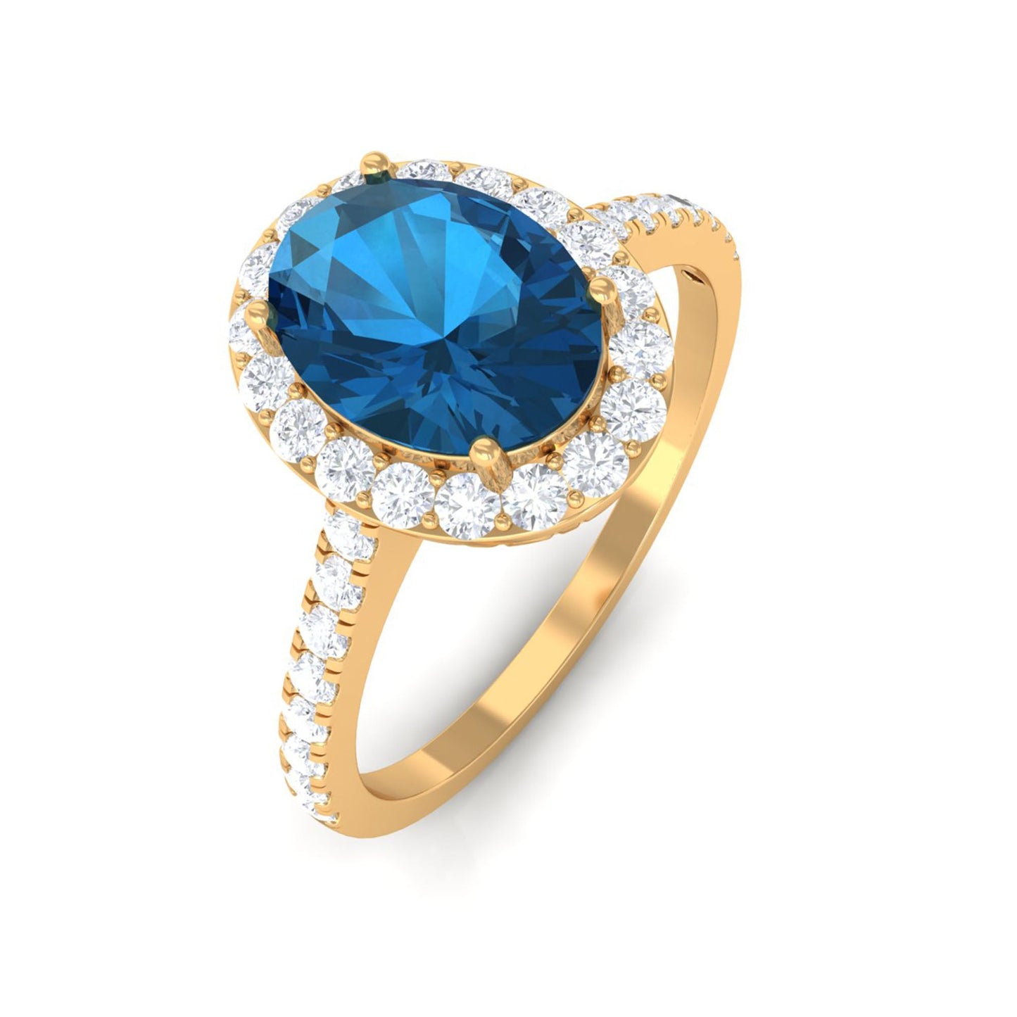1 Carat Oval Cut London Blue Topaz Engagement Ring with Diamond Halo