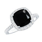 2.8 Carat Lab Grown Black Diamond Cushion Cut Engagement Ring with White Diamond Halo