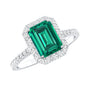Lab Grown Emerald Halo Engagement Ring With Real Diamond