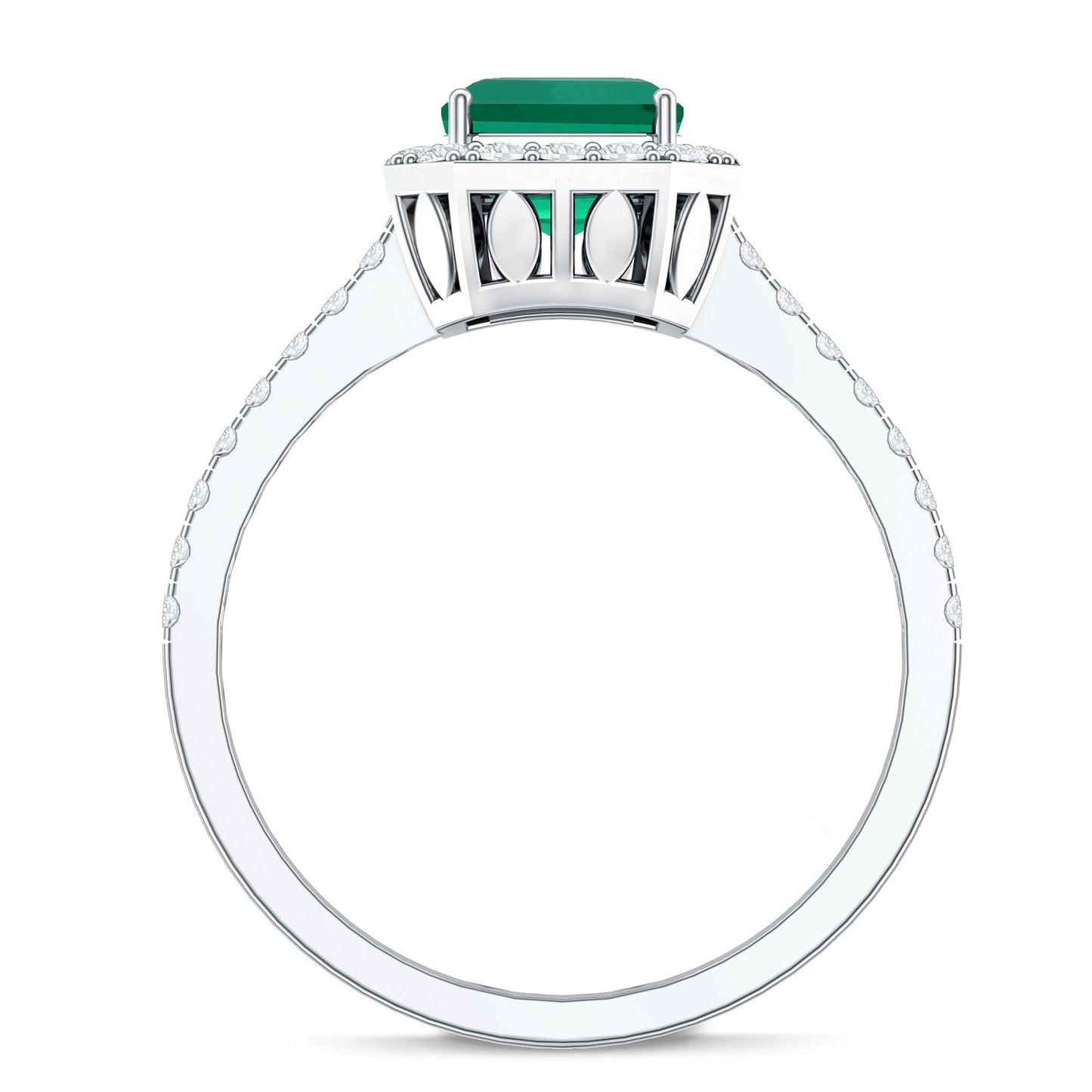 Lab Grown Emerald Halo Engagement Ring With Real Diamond