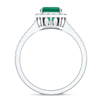 Lab Grown Emerald Halo Engagement Ring With Real Diamond