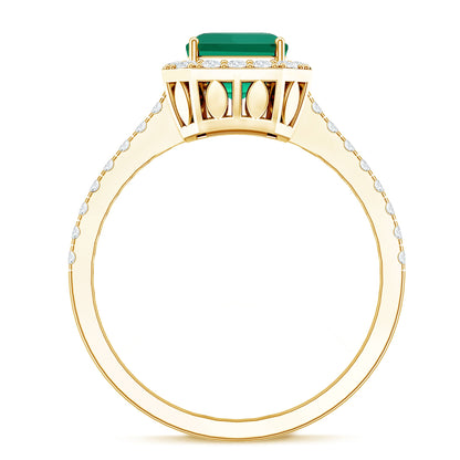 Lab Grown Emerald Halo Engagement Ring With Real Diamond