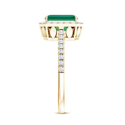 Lab Grown Emerald Halo Engagement Ring With Real Diamond