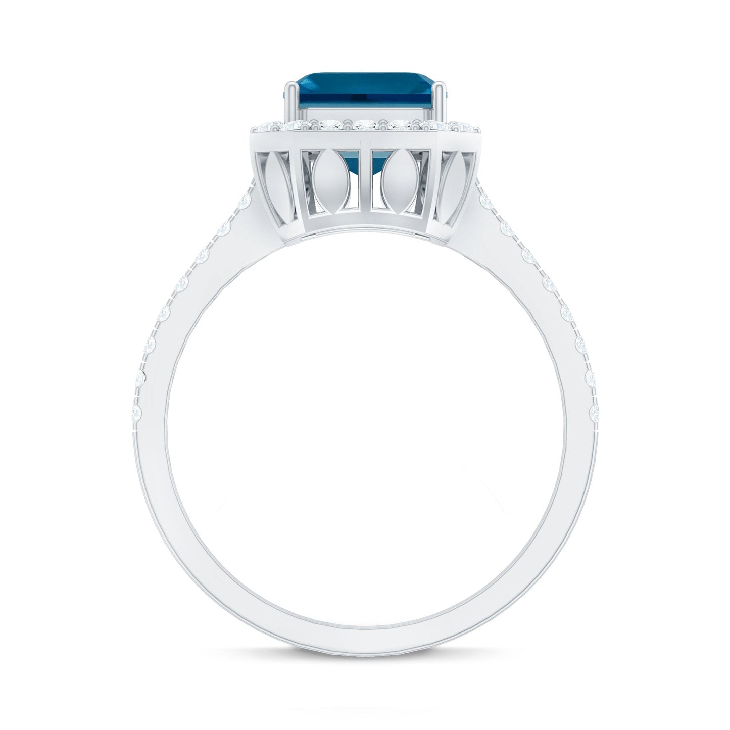 Real 3 Carat London Blue Topaz Asscher Cut Engagement Ring with Diamond
