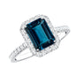 2.2 Carat Emerald Cut London Blue Topaz Engagement Ring with Diamond Halo