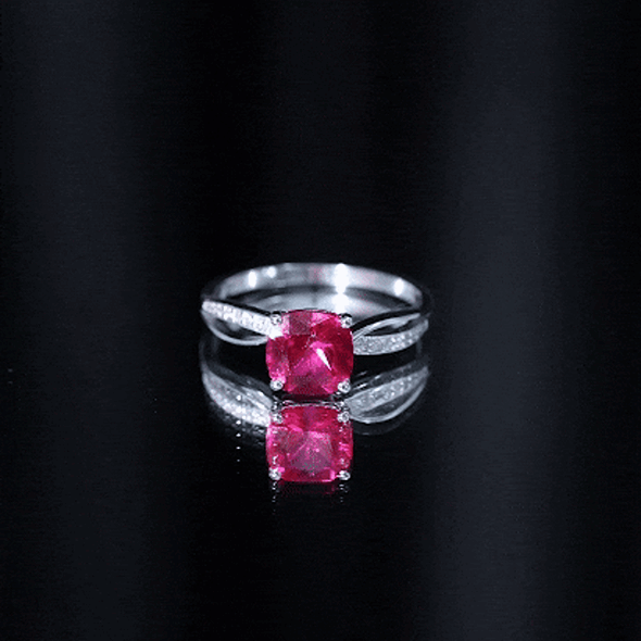 Cushion Cut Solitaire Lab Grown Ruby Infinity Engagement Ring with Diamond