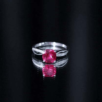 Cushion Cut Solitaire Lab Grown Ruby Infinity Engagement Ring with Diamond