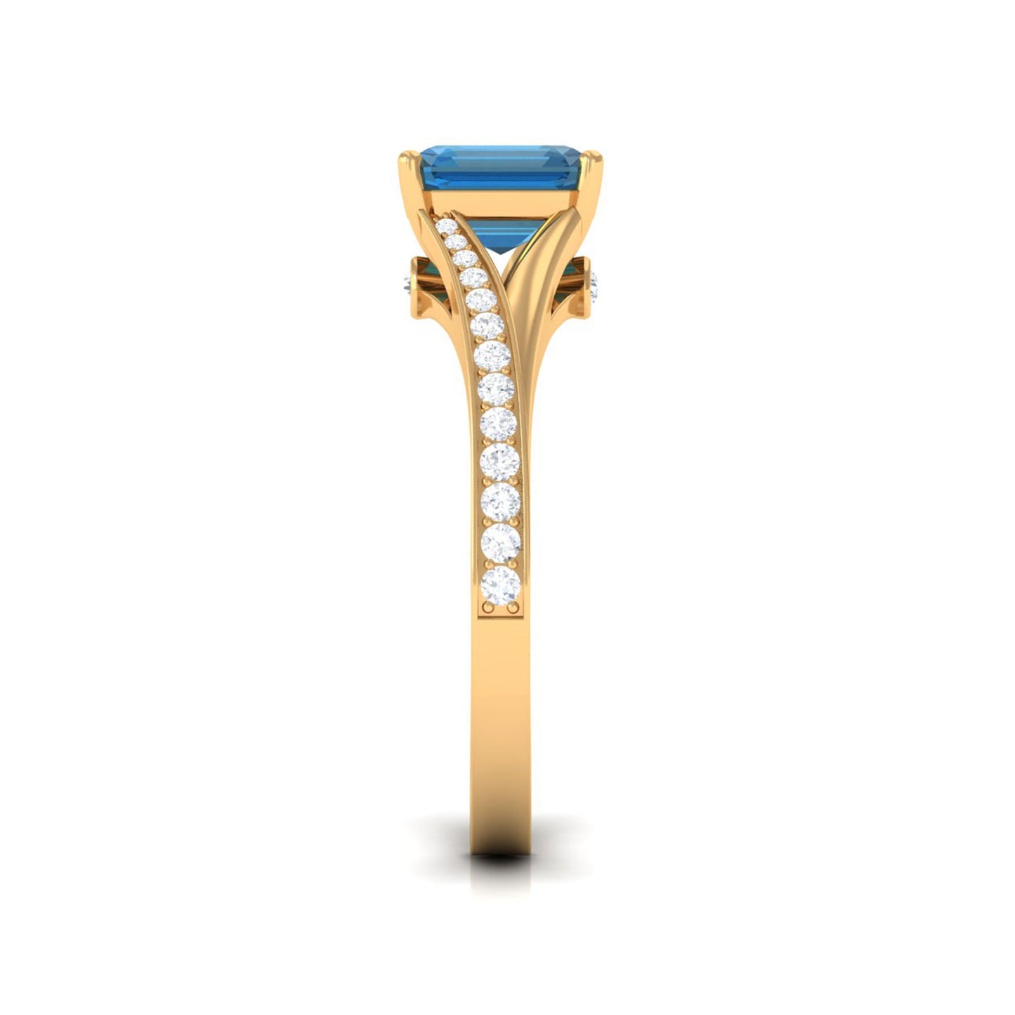 3 Carat Asscher Cut London Blue Topaz Split Shank Engagement Ring with Diamond