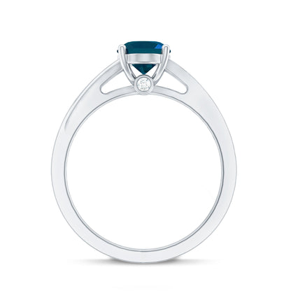 1 Carat Oval Cut London Blue Topaz Engagement Ring with Diamond Split Shank